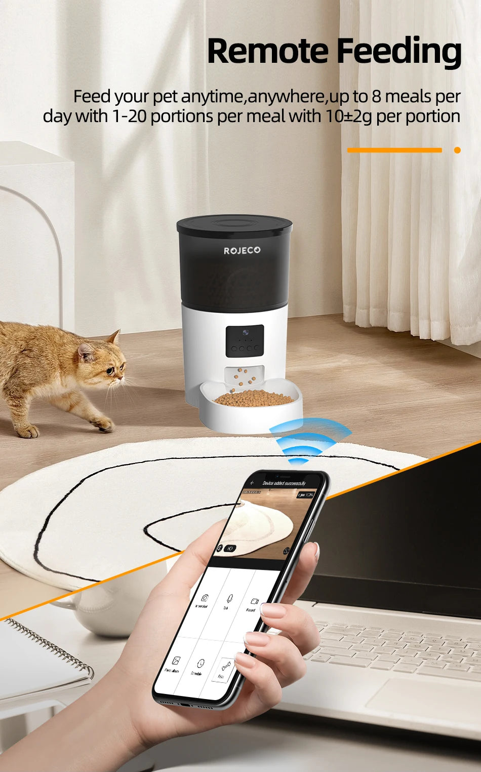 ROJECO Automatic Cat Feeder With Camera and voice
