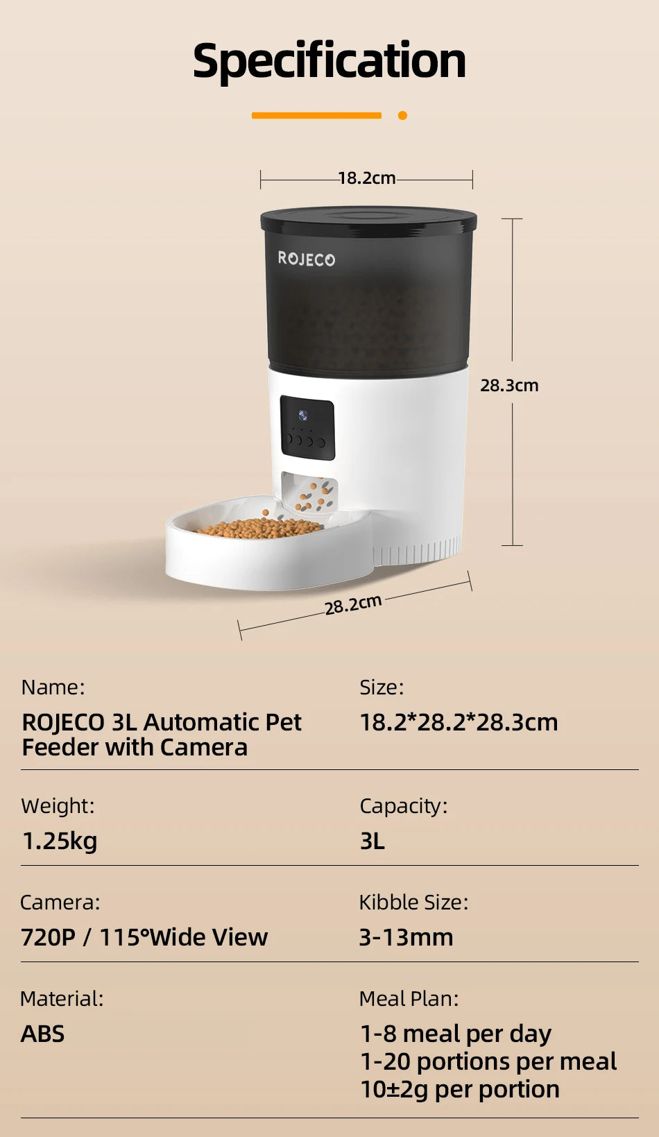 ROJECO Automatic Cat Feeder With Camera and voice