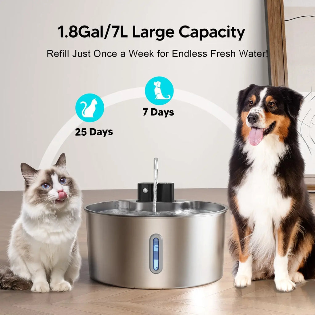 7L Stainless Steel Wireless Recharging Sensor Cat Water Pet Dispenser Bowl
