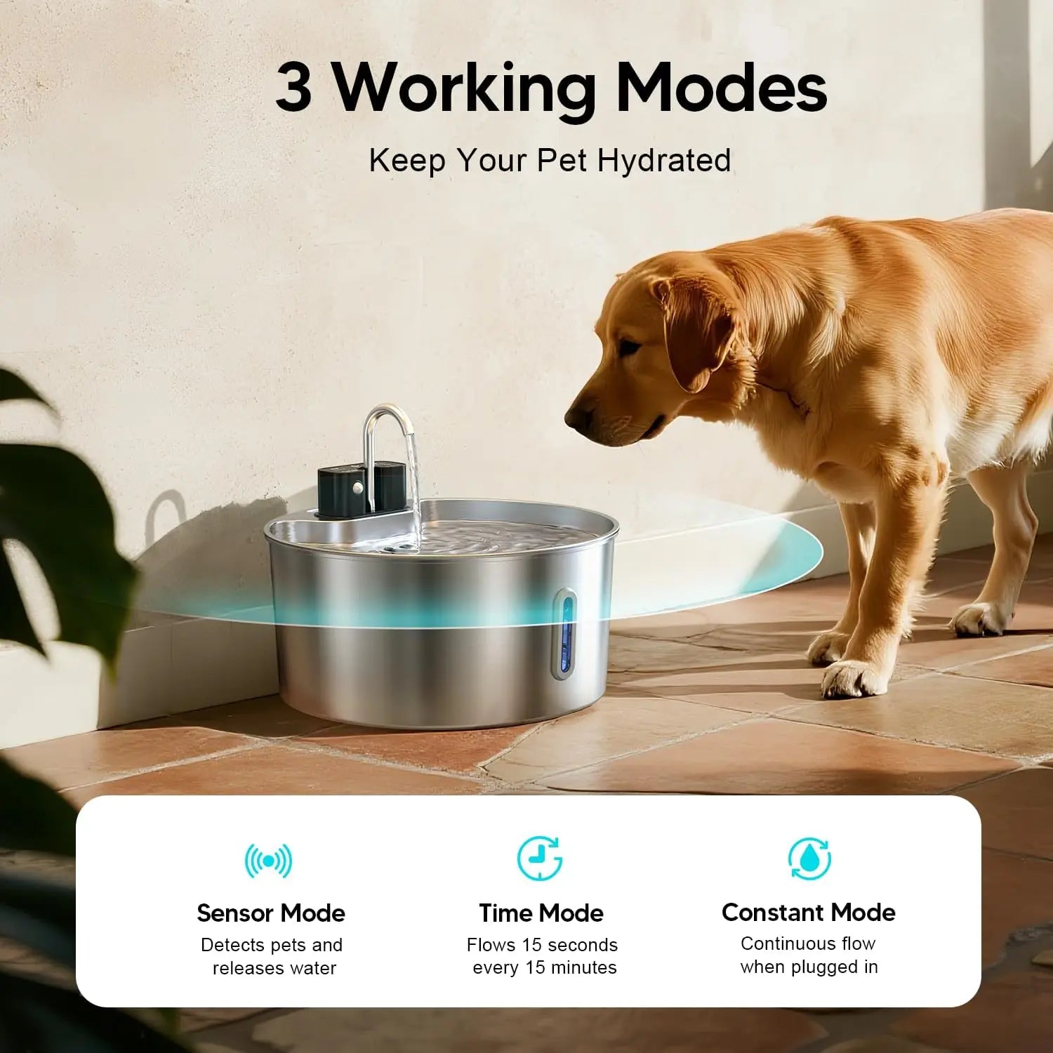 7L Stainless Steel Wireless Recharging Sensor Cat Water Pet Dispenser Bowl