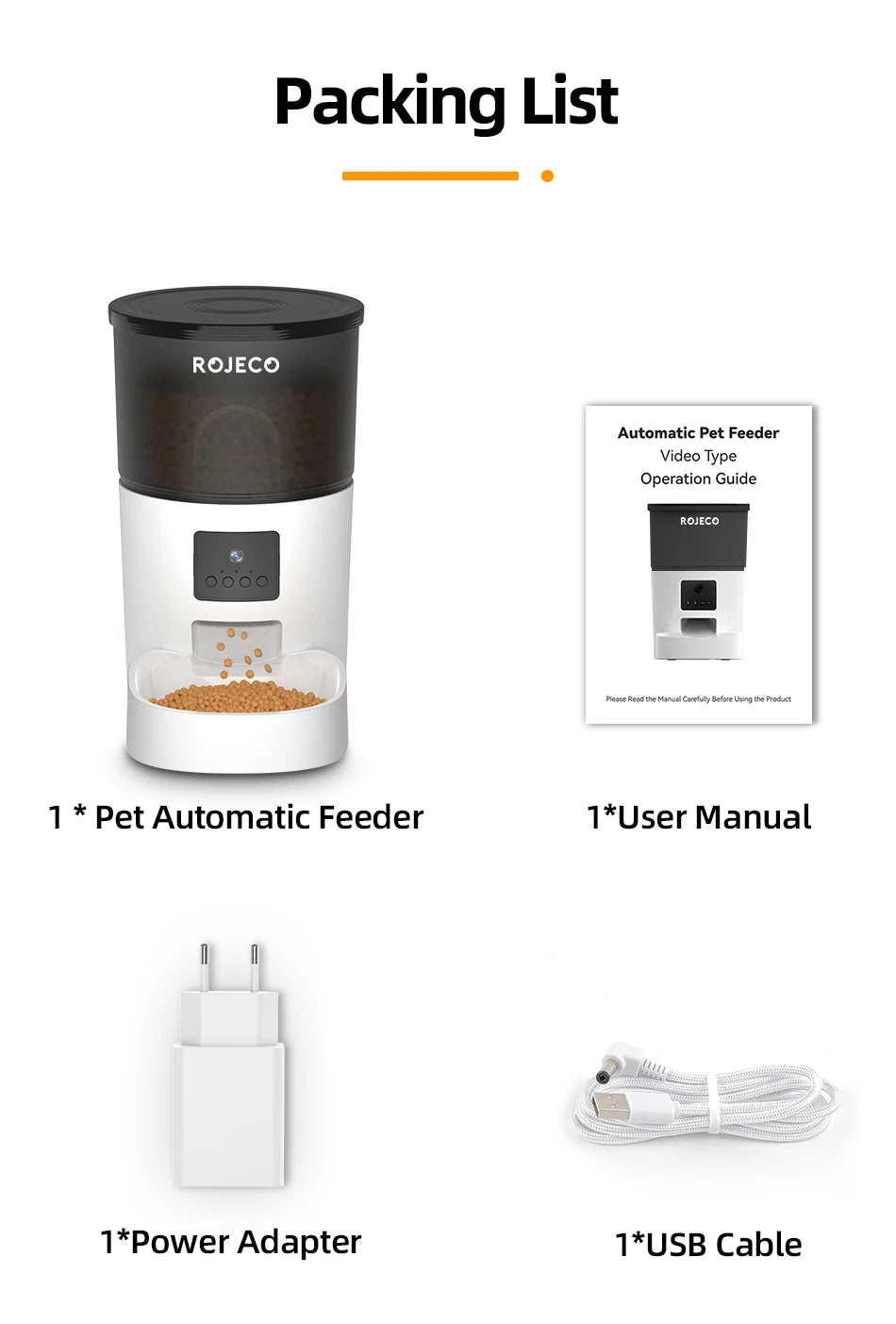 ROJECO Automatic Cat Feeder With Camera and voice