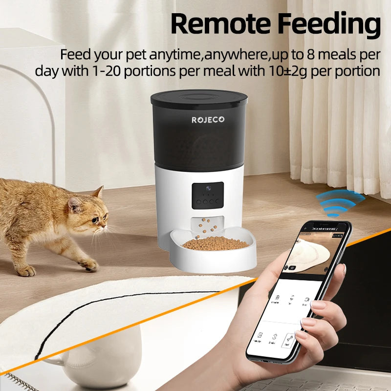 ROJECO Automatic Cat Feeder With Camera and voice